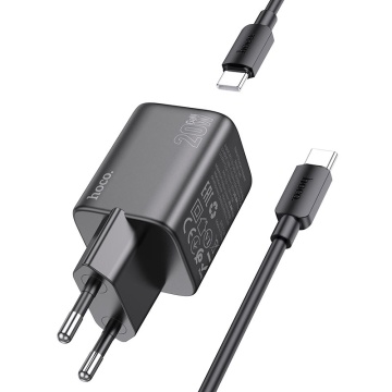 Incarcator Retea + Cablu USB-C, Hoco N40, 20W, 1xUSB-C, PD, negru - Img 2