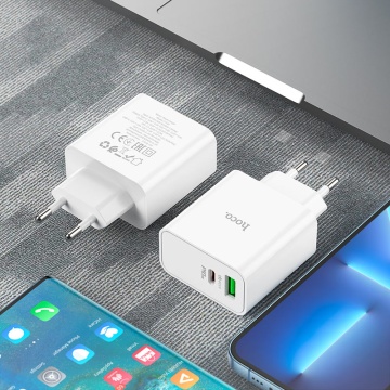 Incarcator Retea Hoco C113A, 65W, 1xUSB-C, 1xUSB-A, PD, QC 3.0, alb - Img 3