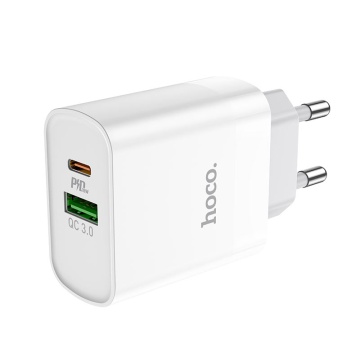 Incarcator Retea Hoco C80A, 20W, 5V, 3.1A, 1xUSB-C, 1xUSB-A, PD, QC 3.0, alb - Img 3