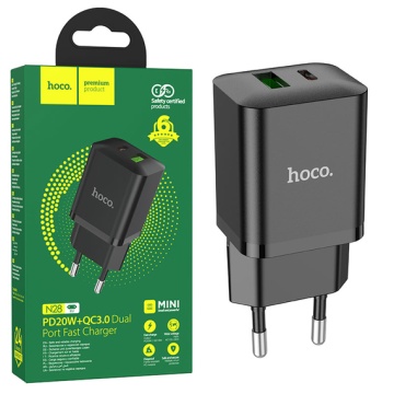 Incarcator Retea Hoco N28, 20W, 1xUSB-C, 1xUSB-A, PD, QC 3.0, negru - Img 4