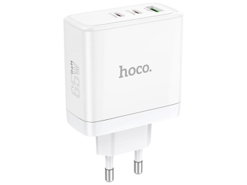 Incarcator Retea, Hoco N30, GaN, 65W, 2xUSB-C, 1xUSB-A, PD, QC 3.0, alb - Img 1