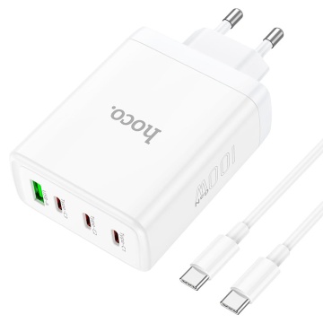 Incarcator Retea Hoco N31, GaN, 100W, 3xUSB-C, 1xUSB-A, PD, QC 3.0, alb - Img 3