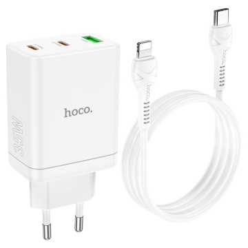 Incarcator Retea, Hoco N33, 35W, 2xUSB-C, 1xUSB-A, PD, QC 3.0, alb - Img 3