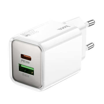Incarcator Retea Hoco N46, PD20W, 1xUSB-C, 1xUSB-A, alb - Img 1