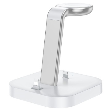Incarcator Wireless Hoco CW43, 2 x Lightning Output, 5W, 5V, 2.4A, Qi Charging, 3 in 1, alb - Img 1