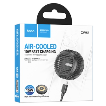 Incarcator Wireless Hoco CW57, iPhone/AirPods, MagSafe cu Ventilator, 15W, Qi Charging, Fast, negru - Img 5