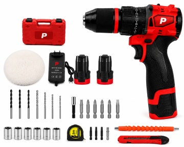Masina de gaurit si insurubat cu acumulator 2X 18V, 55 Nm, 21+1 setari cuplu, Tip PJA, Pexor negru-rosu