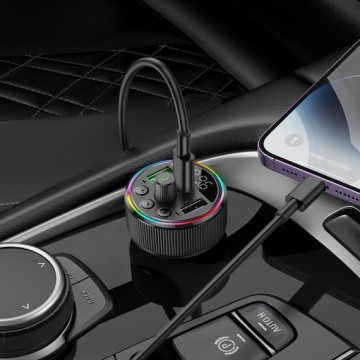 Modulator FM/Incarcator Auto, Hoco E82, PD30W, 5V, 4.5A, 1xUSB-C, 2xUSB-A, Inteligent Balance, Ambient Light, negru - Img 3