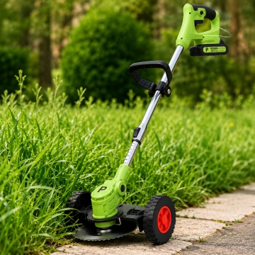 Motocoasa electrica cu roti 2 acumulatori 48V, fara fir, 18000 RPM, Autonomie Mare, 3 Tipuri de Lame de Taiere, Brat ajustabil, Pexor verde - Img 5