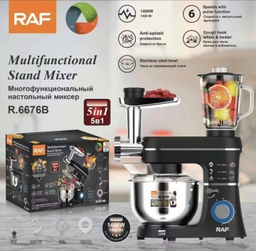 Robot de bucătărie Raf R6676B – 1400W, bol inox 4,5L și accesorii multifuncționale - Img 3
