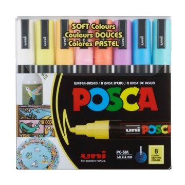 Set 8 Markere UNI Posca PC-5M Culori Pastel, Varf Rotund 1.8-2.5 mm – Non-toxice, Multi-Suprafață, M1487 - Img 3