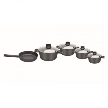 Set oale gatit ZILAN 9 piese, marmura ceramica 5 straturi, soft touch, capace sticla, ZLN0942, negru