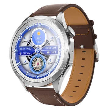 Smartwatch barbati Hoco Y21, ecran AMOLED 1.43", Bluetooth 5.0, apeluri, baterie 250mAh, curea piele, metal silver - Img 1