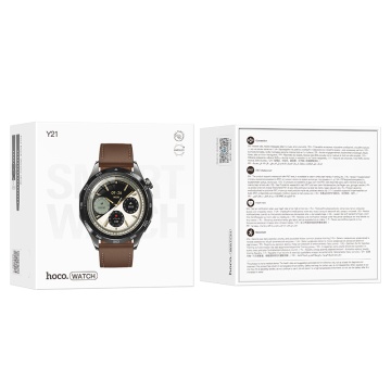 Smartwatch barbati Hoco Y21, ecran AMOLED 1.43", BT 5.0, apeluri Bluetooth, baterie 250mAh, curea piele, metal grey - Img 6
