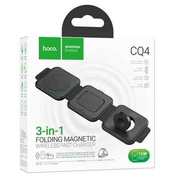Statie Incarcare Wireless, Hoco CQ4, MagSafe, 15W, Qi Charging, Folding, 3 in 1, negru - Img 6