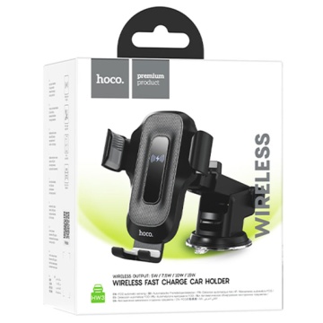 Suport auto Hoco HW3, wireless 15W, bord, AutoGravity, brat ajustabil, cleme laterale, negru - Img 6