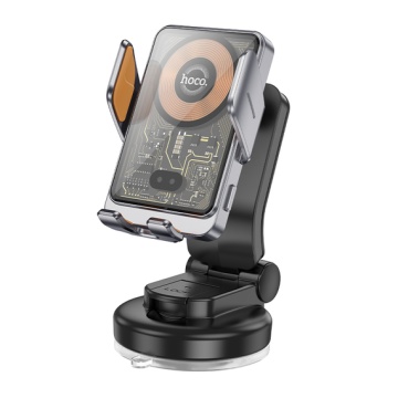 Suport auto Hoco HW8, wireless 15W, AutoSensor, bord, cleme laterale, USB-C, gri transparent - Img 1