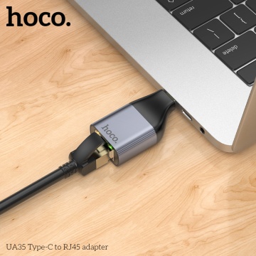 Adaptor USB-C la RJ45, OTG Hoco UA35, rețea 100Mbps, gri - Img 5