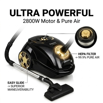 Aspirator cu Sac Putere Mare Dessini 2800W Capacitate 2.5L Filtru HEPA 6 Niveluri Negru - Img 3