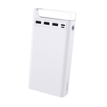 Baterie externa Hoco J62, 30000mAh, 3xUSB-A, incarcare wireless, lampa LED, 10W, Alb - Img 1