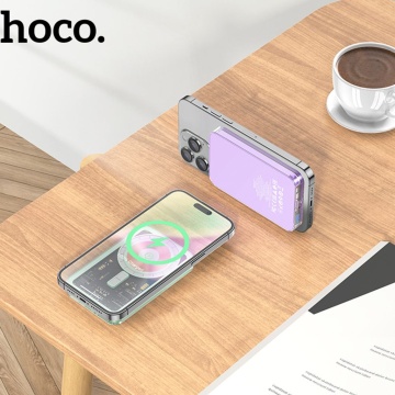 Baterie externa Hoco Q14, 5000mAh, wireless, Type-C PD 20W, magnet, display LED, Violet - Img 4