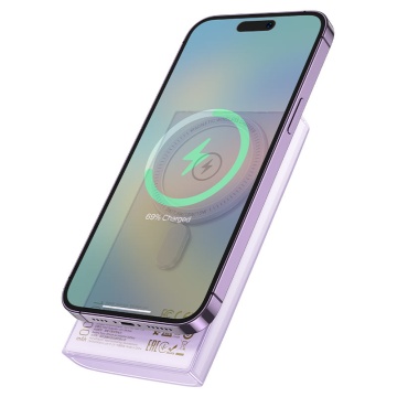 Baterie externa Hoco Q22, 10000mAh, wireless, Type-C PD, 2xUSB-A QC 3.0, magnet, display LED, violet - Img 2