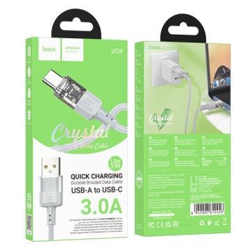 Cablu USB-A la USB-C, Hoco U129, 18W, 3A, Crystal, 1.2m, gri - Img 6