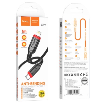 Cablu USB-C la Lightning, Hoco X59, PD20W, QC3.0, Braided, 1m, negru - Img 4