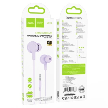 Casti cu Fir Hoco M114, In Ear, 3.5mm, 1.2m, Mic & Volume Key, violet - Img 5