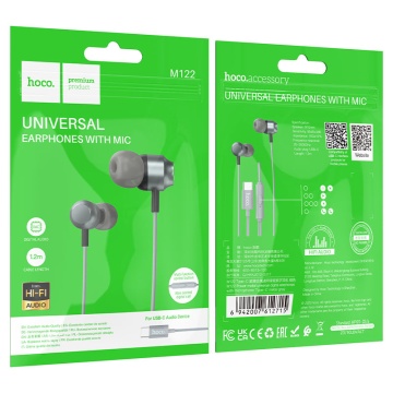 Casti cu Fir Hoco M122, In Ear, USB-C, 1.2m, Mic & Volume Key, HiFi, gri - Img 5