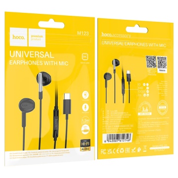 Casti cu Fir Hoco M123, In Ear, USB-C, 1.2m, Mic & Volume Key, HiFi, negru - Img 5