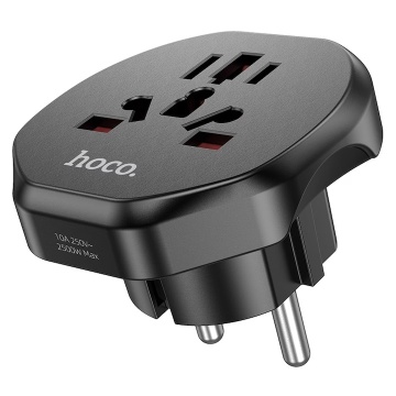 Convertor priza Hoco AC6, adaptor universal, incarcare rapida, EU Plug, negru - Img 1