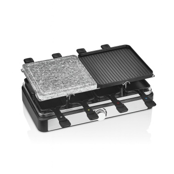 Gratar electric cu raclette ZILAN ZLN8863 – 1400W, Placa piatra + aluminiu, Termostat reglabil, Antiaderent, Gri