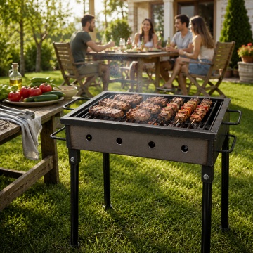 Gratar gradina profesional Pexor S 30 X 40 CM metal gros 3 MM, pentru carbune si lemne, sita inox, picioare 40 cm, gri - Img 6