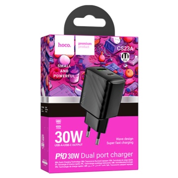 Hoco (CS23A) - Incarcator Retea, PD30W, 5V, 3A, 1xUSB-C, 1xUSB-A, FCP/AFC, negru - Img 4