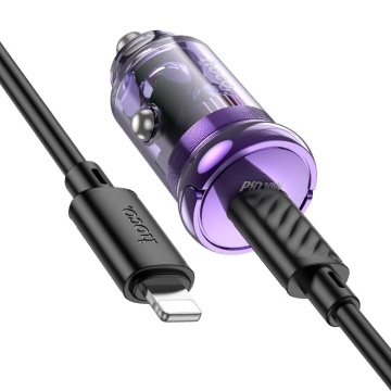 Incarcator Auto + Cablu USB-C, Hoco Z53, 30W, 1xUSB-C, PD, Ring-Pull, violet - Img 2