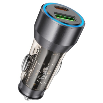 Incarcator Auto, Hoco NZ12A,25W, 1xUSB-C, 1xUSB-A, PD, QC 3.0, transparent-negru - Img 2