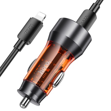 Incarcator Auto, Hoco NZ12A,25W, 1xUSB-C, 1xUSB-A, PD, QC 3.0, transparent-orange - Img 2