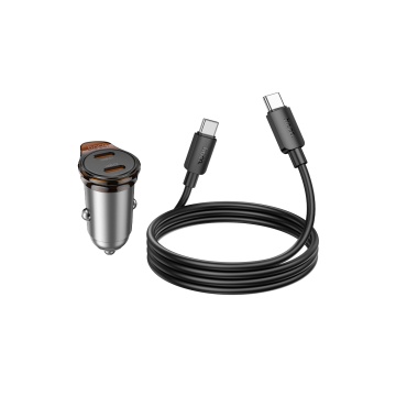Incarcator auto Hoco NZ16B, PD45W, 2xUSB-C, cablu USB-C 1m, gri - Img 4