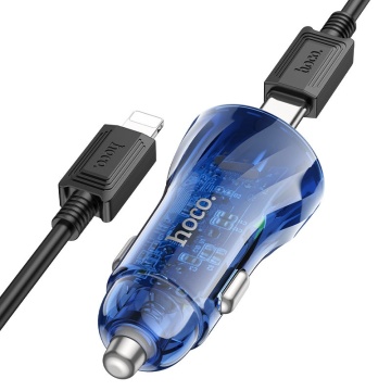 Incarcator Auto Hoco Z47, 20W, 2xUSB-A, Clear, albastru - Img 2