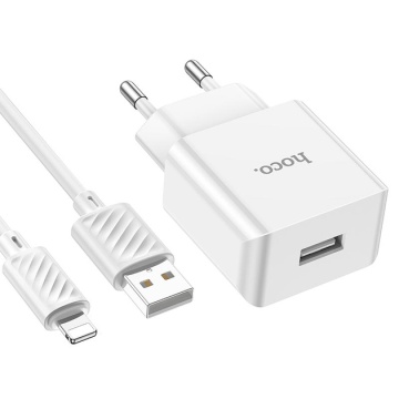 Incarcator Retea + Cablu Lightning, Hoco C106A, 10.5W, 2.1A, 1xUSB-A, QC 3.0, alb - Img 3