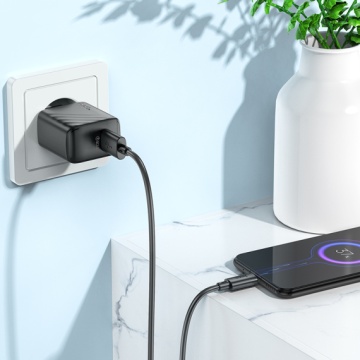 Incarcator Retea + Cablu Lightning, Hoco CS22A, 1m, PD30W, 1xUSB-C, QC/FCP/AFC, negru - Img 3