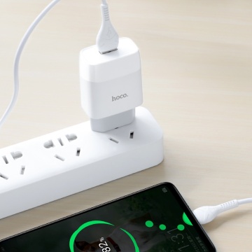 Incarcator Retea + Cablu MicroUSB, Hoco C73A, 18W, 2xUSB-A, QC 3.0, alb - Img 4