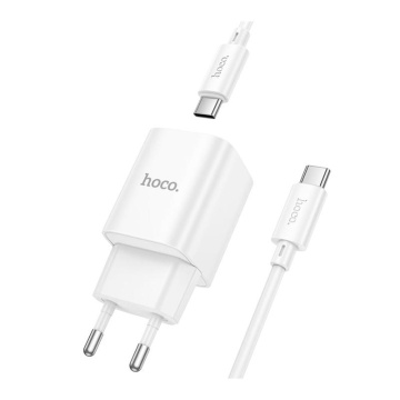 Incarcator Retea + Cablu USB-C Hoco C149A, 1m, PD20W, 1xUSB-C, 1xUSB-A, alb - Img 2