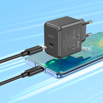 Incarcator Retea + Cablu USB-C, Hoco CS13A, 20W, 1xUSB-C, PD, negru - Img 3