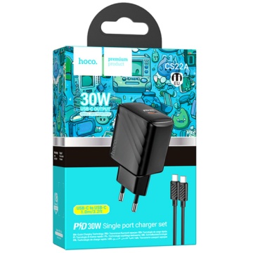 Incarcator Retea + Cablu USB-C, Hoco CS22A, 1m, PD30W, 1xUSB-C, QC/FCP/AFC, negru - Img 5