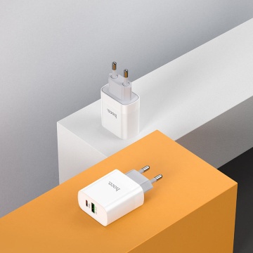 Incarcator Retea Hoco C80A, 20W, 5V, 3.1A, 1xUSB-C, 1xUSB-A, PD, QC 3.0, alb - Img 4