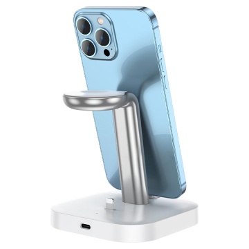 Incarcator Wireless Hoco CW43, 2 x Lightning Output, 5W, 5V, 2.4A, Qi Charging, 3 in 1, alb - Img 2