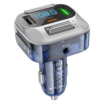 Modulator FM | BT, Hoco E75, 30W, 1xUSB-C, 1xUSB-A, PD, QC 3.0, albastru - Img 1