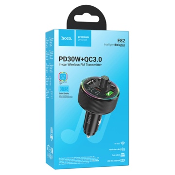 Modulator FM/Incarcator Auto, Hoco E82, PD30W, 5V, 4.5A, 1xUSB-C, 2xUSB-A, Inteligent Balance, Ambient Light, negru - Img 4